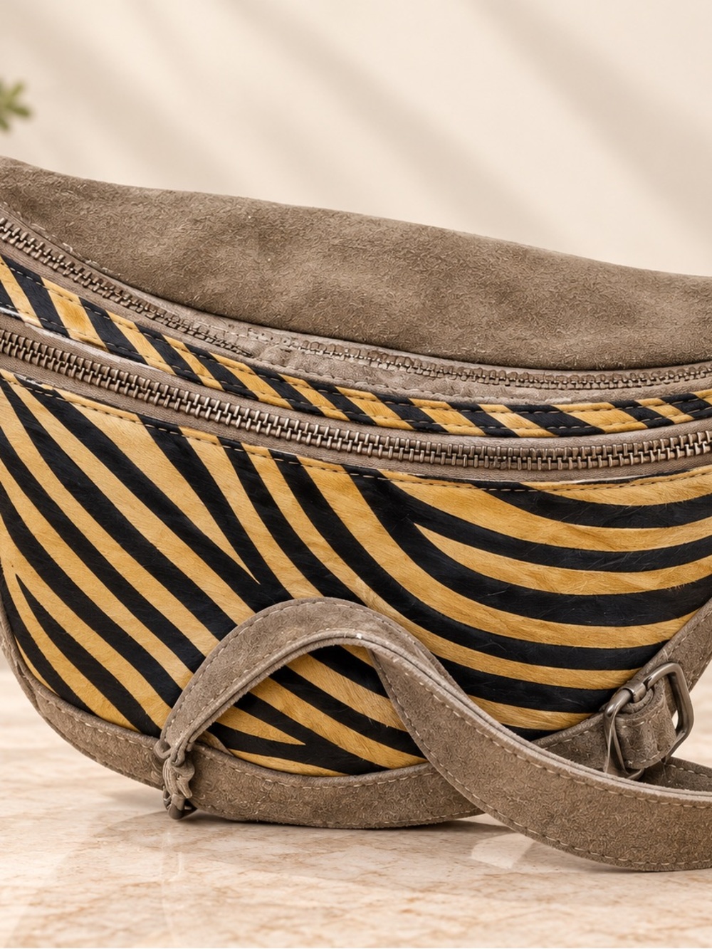 Marlon Italy Striped Calf Hair Fanny Pack Crossbody Belt Bag- NWT RARE